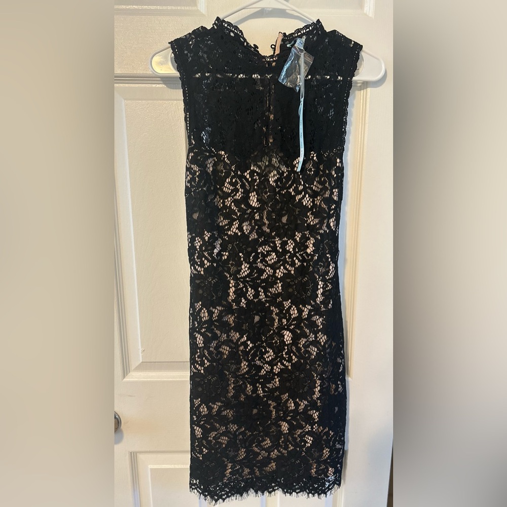 She + Sky Black Lace Midi Dress